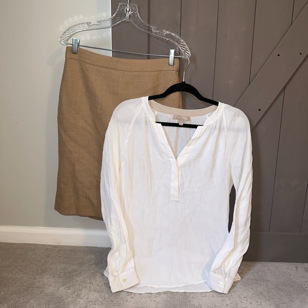 J Crew pencil skirt size 2 + banana republic blouse size S